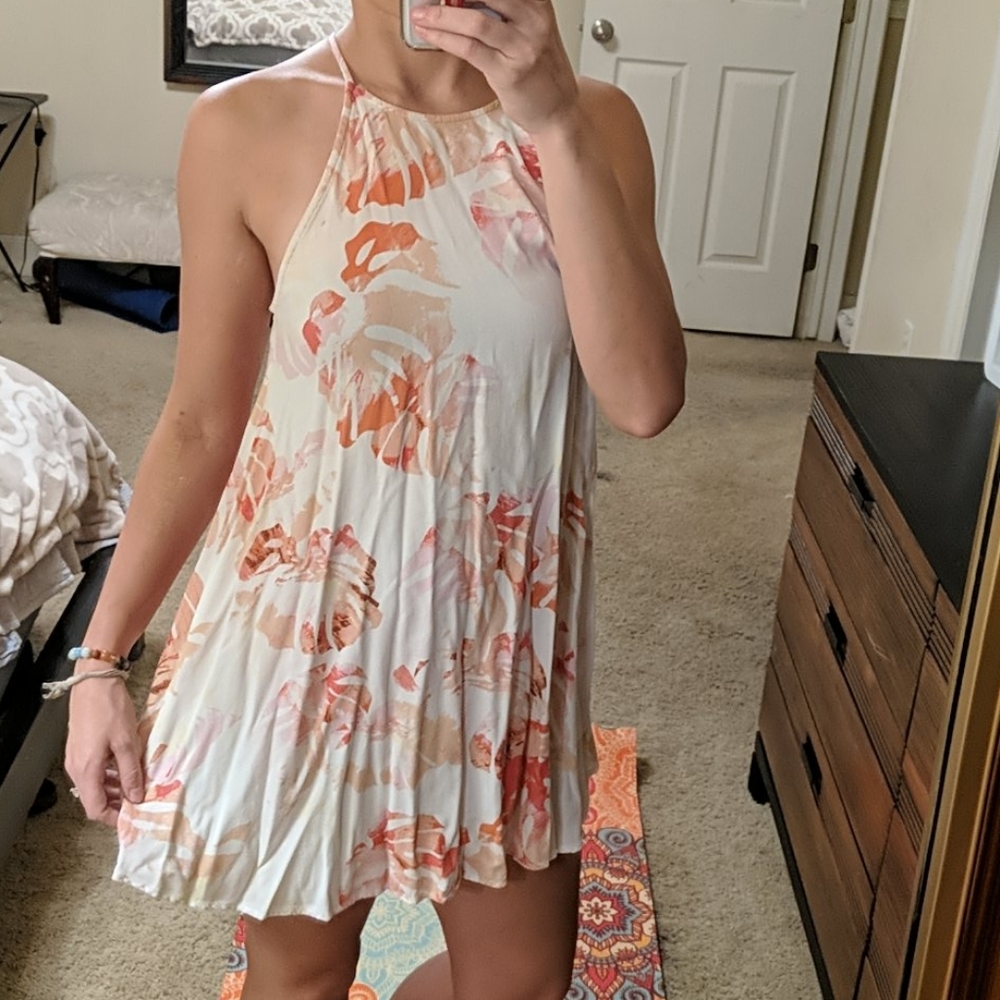 Flowy Spring Mini Dress with Fiddle Leaf Design